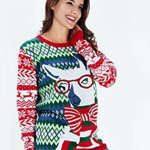 Raisevern Llama wearing glasses and a bow tie Christmas sweater medium